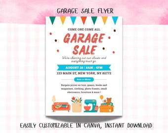 Garage Sale Printable | Editable Garage Sale Flyer Template | Garage Sale Fundraiser Printable | Canva Garage Sale Flyer