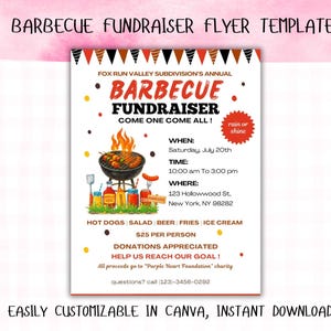 BBQ Fundraiser Flyer Template: Editable Watercolor Design (Digital Download)