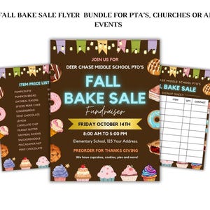 EDITABLE Fall Bake Sale Flyer Bundle | PTA Fundraiser Flyer | Autumn Bake Sale and Fundraiser  | Instant Download