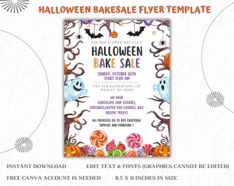 Halloween Bake Sale Flyer, Halloween School Event, Halloween School Fundraiser, Flyer for Bake Sale, Halloween Event, School Flyer Template