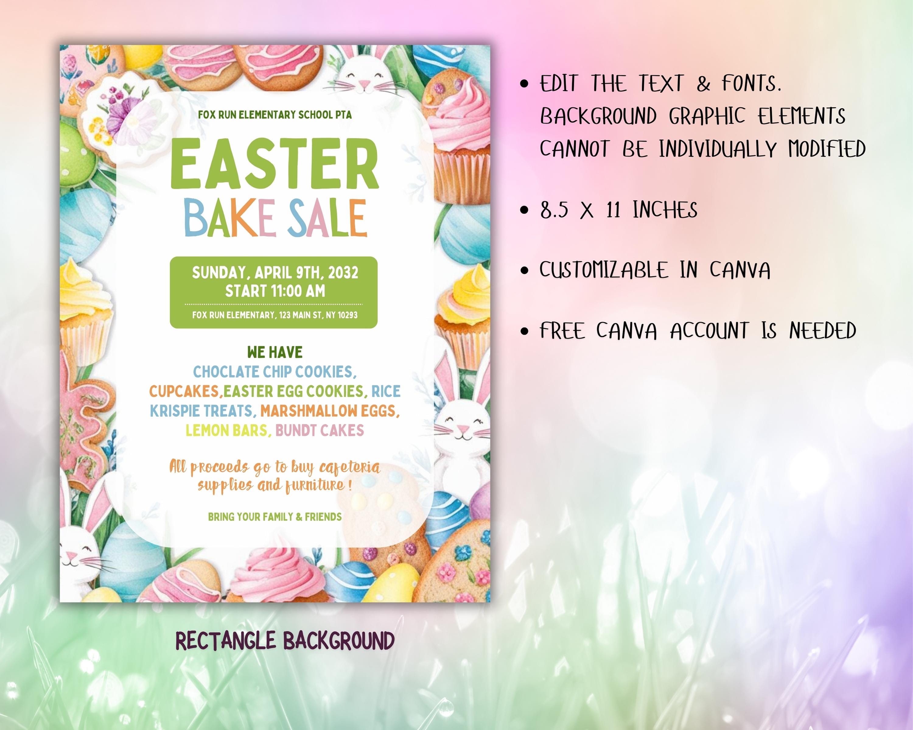 Easter Bake Raffle Editable Easter Bake Sale Flyer | Printable Fundraiser (8.5x11 Inches ...