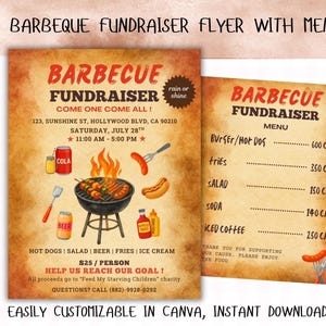 BBQ Fundraiser Flyer: Watercolor Cookout Template (Digital Download, 8.5x11 inches)