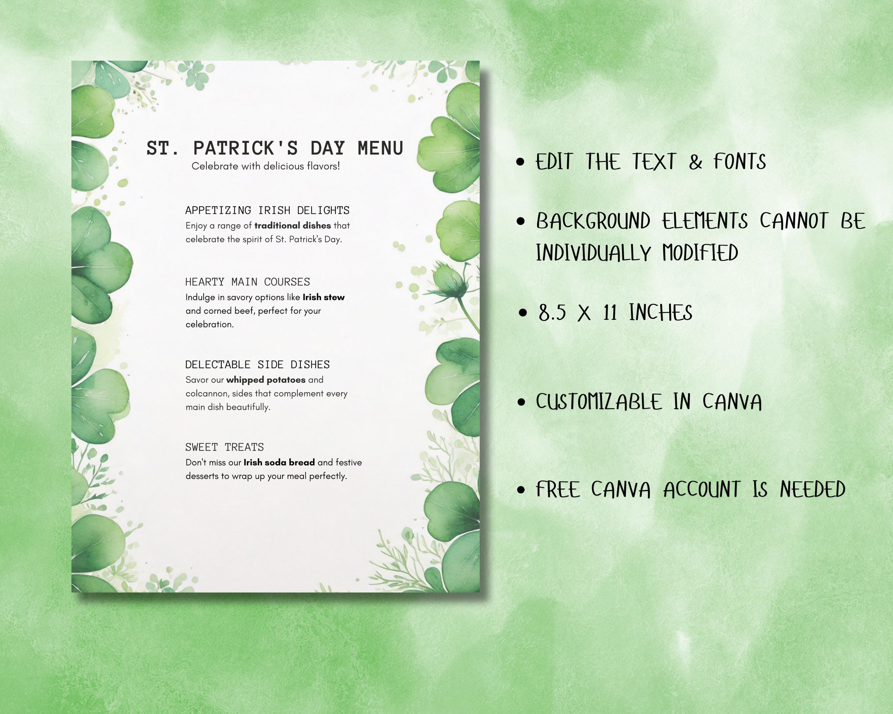 St Patrick's Day Menu Template: Irish Pub Flyer (digital Download) - Etsy