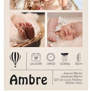 Personalized birth announcement for a girl