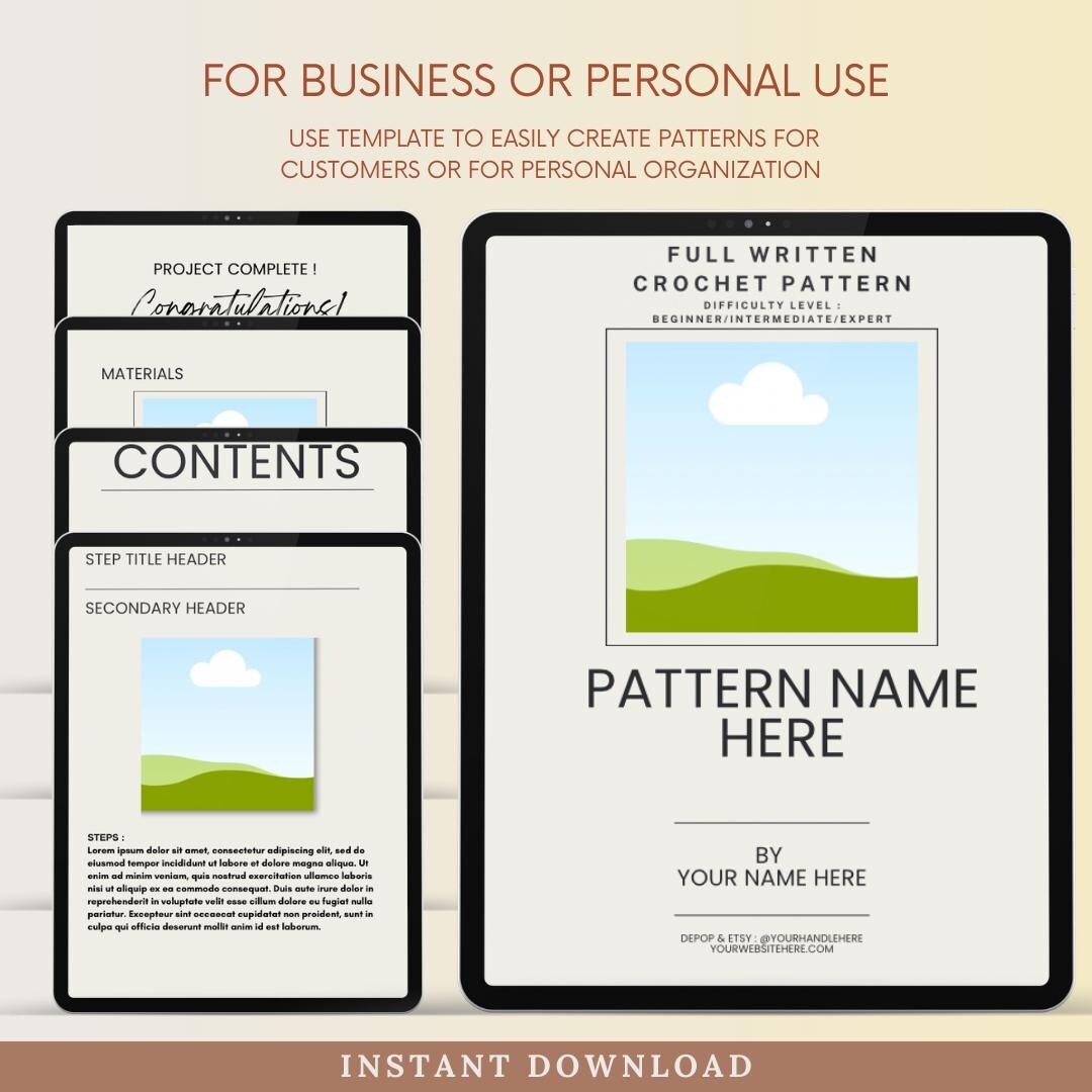 Pattern Guide Template Minimalist Easy DIY Printable Blank Crochet Knitting Pattern Guide ...