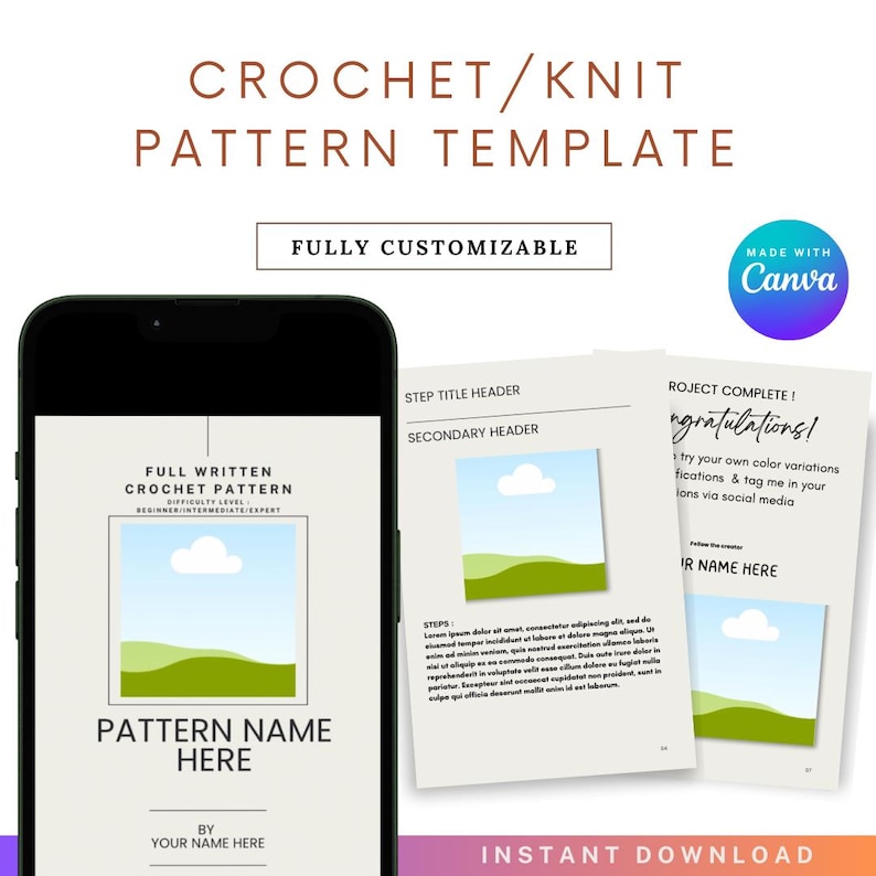 Minimalist Easy DIY Printable Blank Crochet Knitting Pattern Guide Template | for Crochet ...