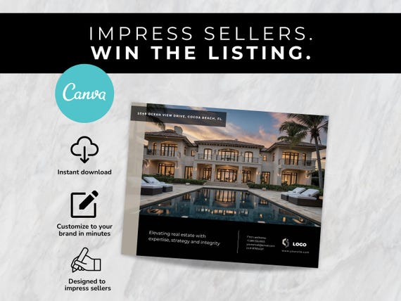 Listing presentation template (Canva) seller guide & CMA pages | US Letter