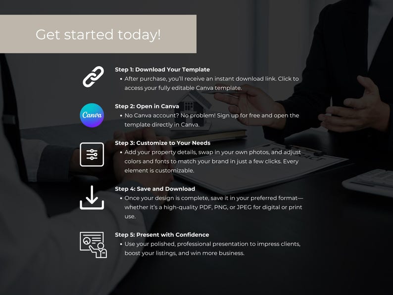 Listing presentation template (Canva) seller guide & CMA pages | US Letter