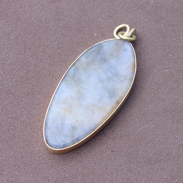 Virginia Rosy Moonlight Blue Quartz Marquis Custom Cabochon Pendant, 80 carats