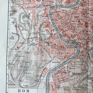 Rome. Italië. Kaart. Kaart. Geografie. Antieke litho. Origineel. Wijnoogst. gekleurde print. Zelden. Oude print. 1907.