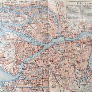 Sint-Petersburg. Rusland. Kaart. Kaart. Geografie. Antieke litho. Origineel. Vintage. gekleurde afdruk. Zelden. Oude druk. 1907.