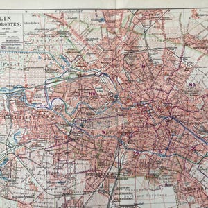 Berlijn. Duitsland. Kaart. Kaart. Geografie. Antieke litho. Origineel. Vintage. gekleurde afdruk. Zelden. Oude druk. 1907.
