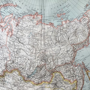 Siberië. Kaart. Kaart. Geografie. Antieke litho. Origineel. Wijnoogst. gekleurde print. Zelden. Oude print. 1907.