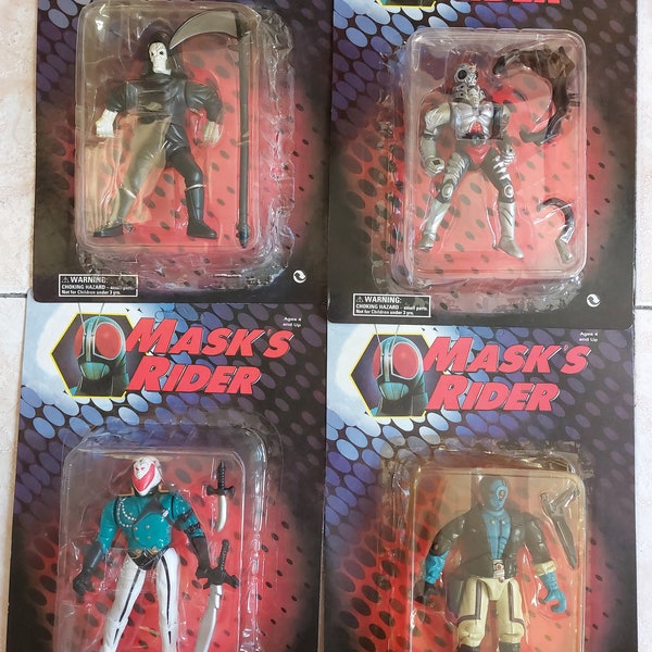 Lote de 6 unidades de muñecos Mask Rider- Vintage/retro de los año 1990