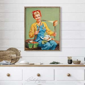 Kitchen Wall Art, Kitchen Print, Printable Kitchen Poster Gift for Foodie, Vintage Kitchen Art, Pin Up Print, Dining Room Wall Decor