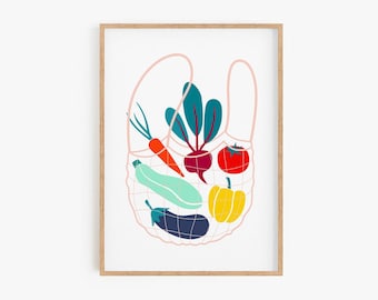 Vegetable Print, Botanical Print, Vegan Print, Kitchen decor, Kitchen Print, Vegetables Decor, Modern Kitchen Art, Mid Century Modern art