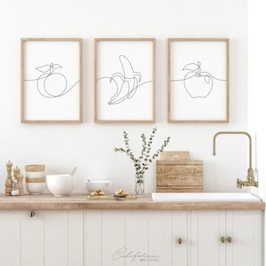 Line Drawing Kitchen Prints: Fruit Wall Art, Set of 3 (Digital Download)
