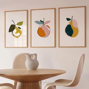 Kitchen Wall Art Set of 3 Dining Room Wall Decor Kitchen Decor Kitchen Prints Fruits Prints Set 3 Modern Print Set image 2