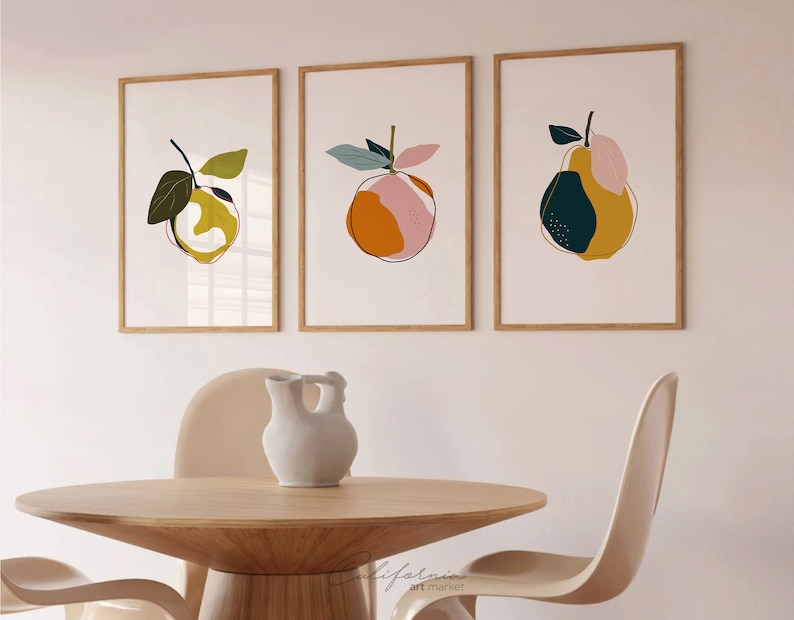 Kitchen Wall Art Set of 3 Dining Room Wall Decor Kitchen Decor Kitchen Prints Fruits Prints Set 3 Modern Print Set image 2