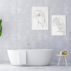 Bathroom Wall Decor Line Art Set of 2 Modern Wall Art - Etsy