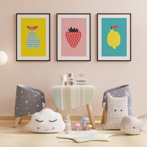 Kitchen Wall Art Set of 3 | Fruit Wall Art | Kids Room Wall Art ...