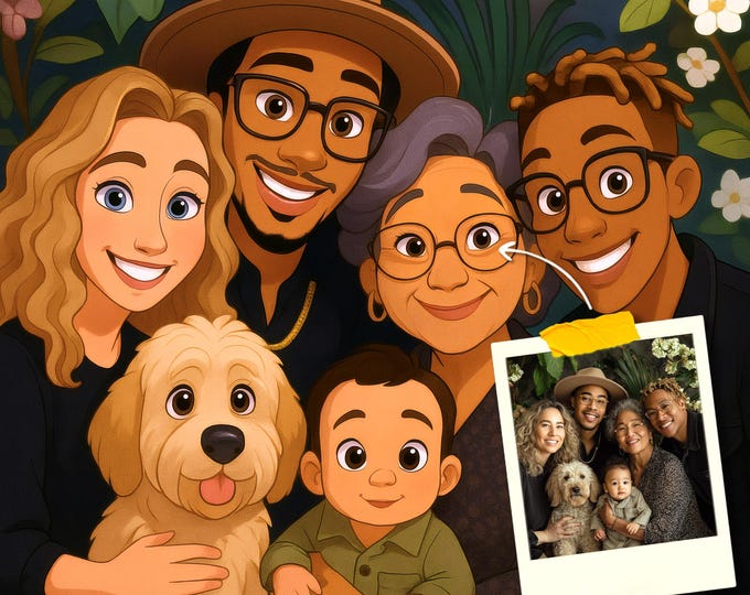 Custom Disney Style Portrait from Photo | Personalized Cartoon Drawing | Disney-Inspired Digital Art for Kids, Family, Couples & Pets