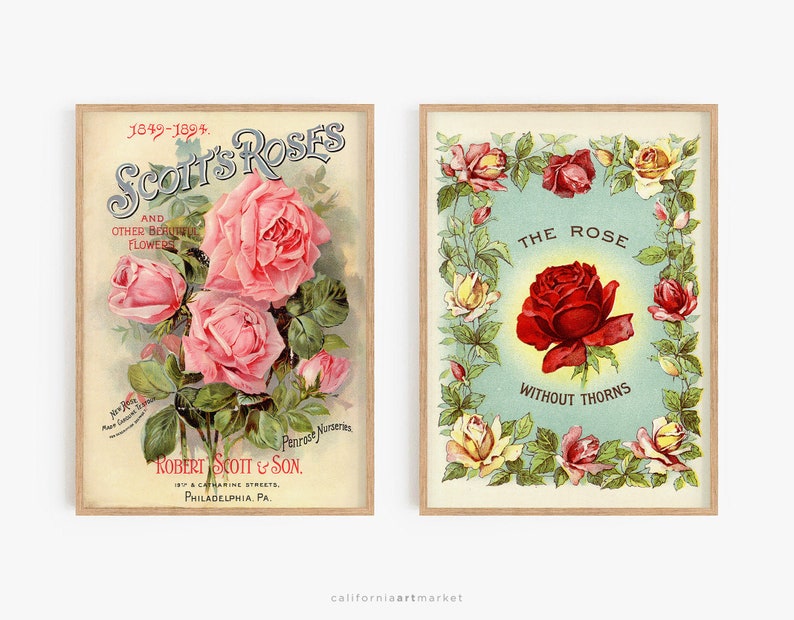 Vintage Flower Gallery Wall Art Set Vintage Botanical Prints Etsy