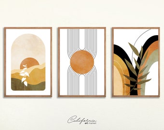 Boho Gallery Wall Art, Set Of 3, Mid Century Modern Prints, Bohemian Decor, Wall Art Prints, Boho Home Decor Neutral, Printable Wall Art