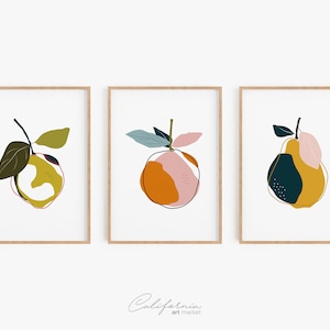 Kitchen Wall Art Set of 3 Dining Room Wall Decor Kitchen Decor Kitchen Prints Fruits Prints Set 3 Modern Print Set image 1