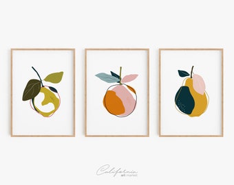 Kitchen Wall Art Set of 3 | Dining Room Wall Decor | Kitchen Decor | Kitchen Prints | Fruits Prints Set 3 | Modern Print Set