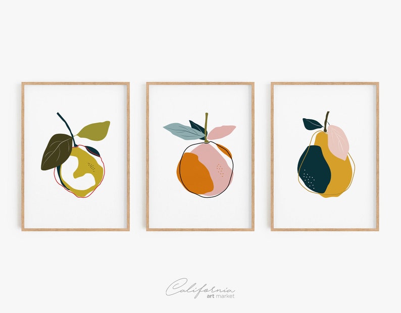 Kitchen Wall Art Set of 3 Dining Room Wall Decor Kitchen Decor Kitchen Prints Fruits Prints Set 3 Modern Print Set image 1