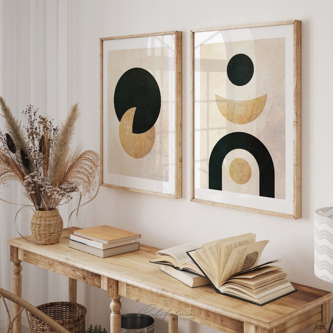 Mid Century Modern Wall Art Print Set of 2 | Neutral Abstract Geometric ...