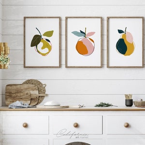 Kitchen Wall Art Set of 3 Dining Room Wall Decor Kitchen Decor Kitchen Prints Fruits Prints Set 3 Modern Print Set image 3