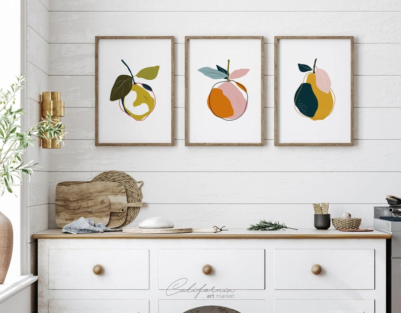 Kitchen Wall Art Set of 3 Dining Room Wall Decor Kitchen Decor Kitchen Prints Fruits Prints Set 3 Modern Print Set image 3