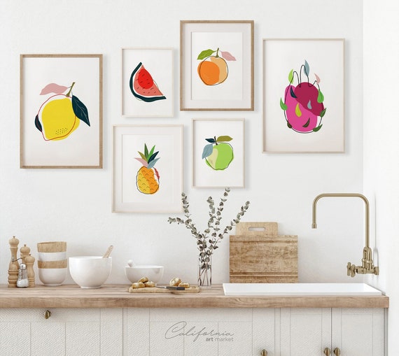 Kitchen Wall Art Set of 6, Kitchen Decor Wall Art, Dining Room Wall Decor, Kitchen Decor, Kitchen Prints, Fruits Prints, Modern Print Set - Etsy Enhance the look of your kitchen or dining room with this beautiful set of 6 kitchen wall art prints. Featuring modern and vibrant fruit designs, these prints are perfect for adding a pop of color and style to your space. Made with high-quality materials, these prints are a must-have for any kitchen decor enthusiast.