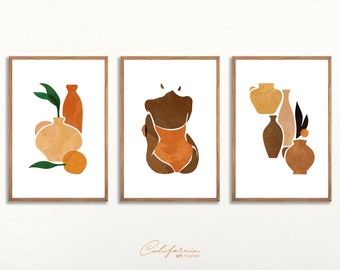 Boho Botanical Art Set, Set of 3 Prints, Boho Art Set, Botanical House Plants Art Print, Boho Wall Decor, Abstract Art, Printable Wall Art