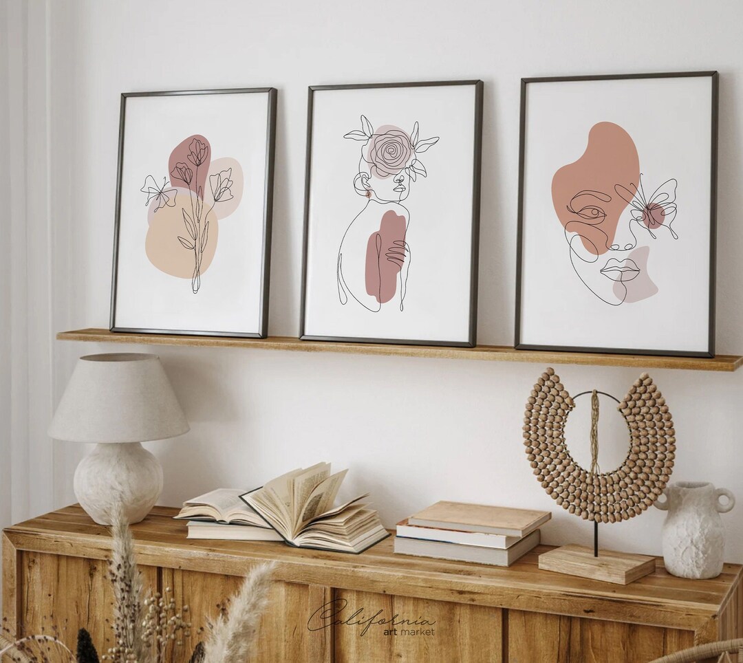 Woman Line Art Print Set of 3, Woman Line Drawing Wall Art, Living Room ...