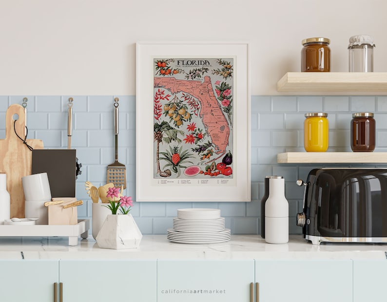 Kitchen Wall Art Vintage Florida Poster Kitchen Decor Etsy