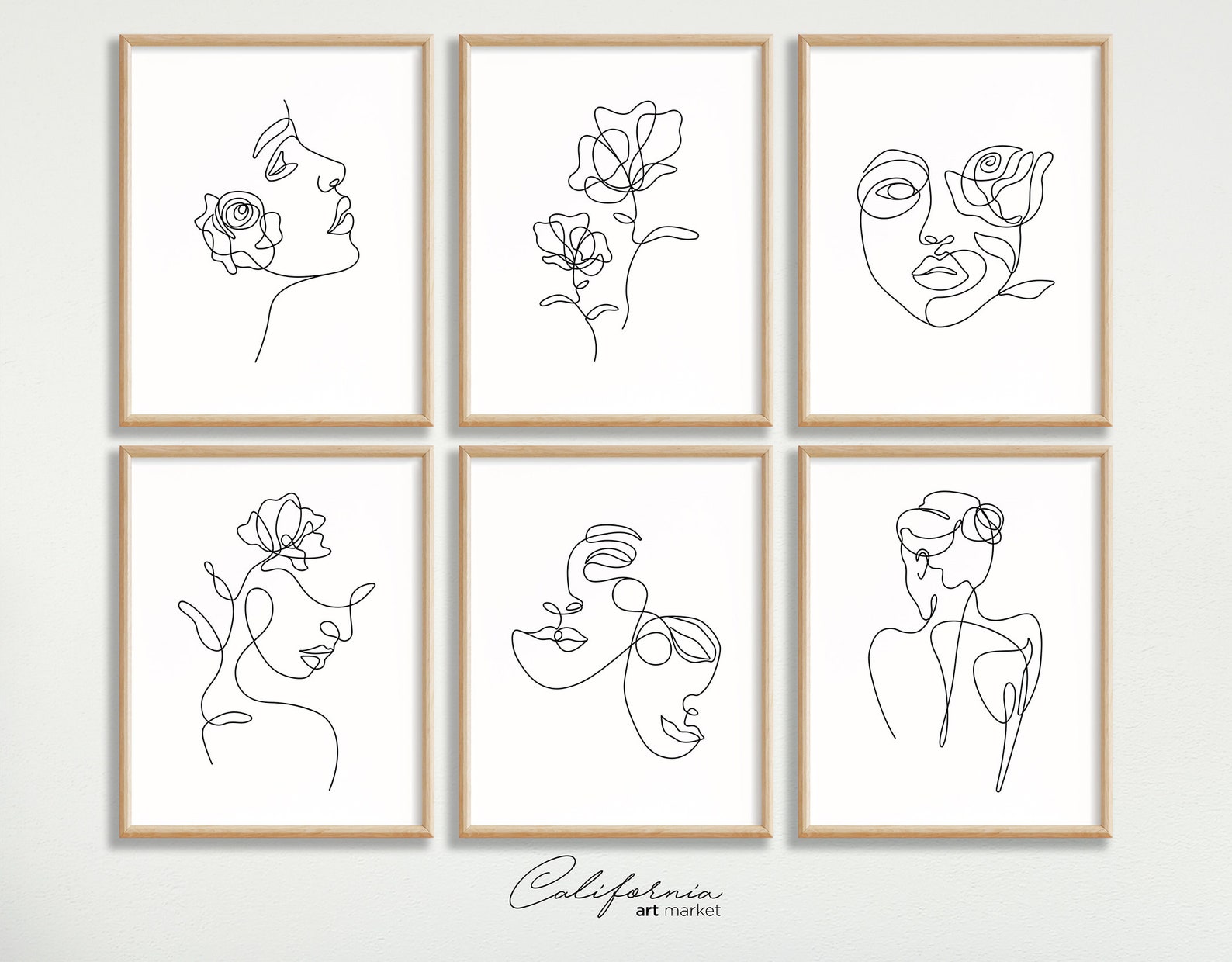 Drawing Minimalist Print Set of 6 Wall Art | Single Line Art Print ...