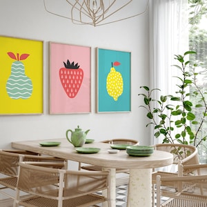 Kitchen Wall Art Set of 3 | Fruit Wall Art | Kids Room Wall Art ...