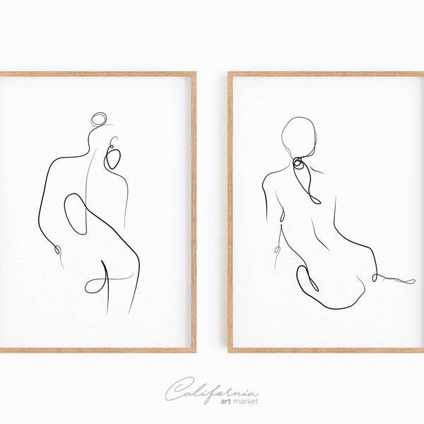Woman Line Art Print, Female Figure Line Art Set, Naked Woman Wall Art Print Set, Minimal Woman Art, Abstract Woman Body Wall Art