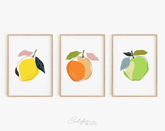 Abstract Fruit Prints: Modern Kitchen Wall Art Set (Digital Download)