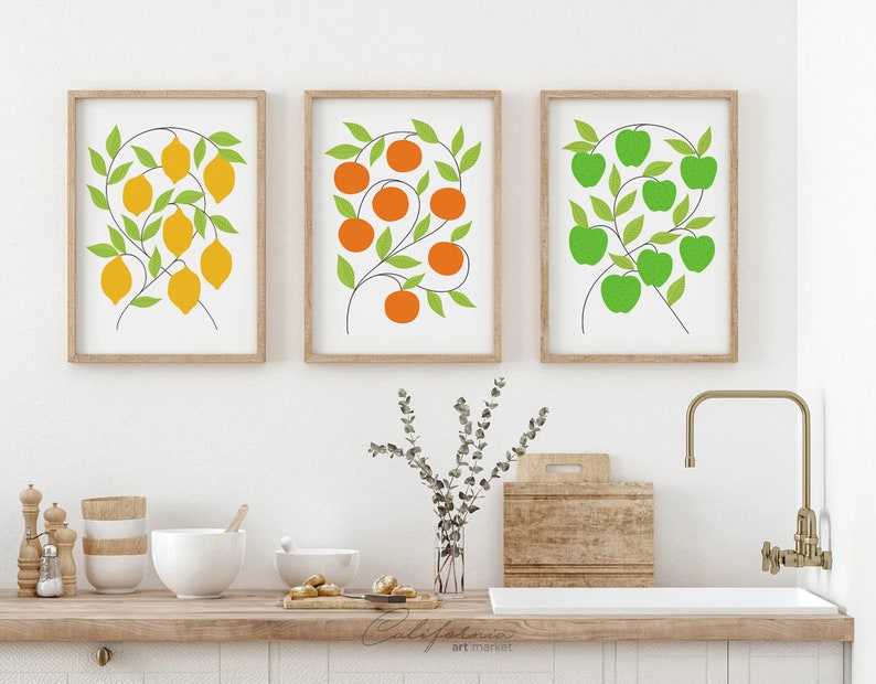 Kitchen Wall Art Set of 3 Kitchen Prints Dining Room Wall Etsy