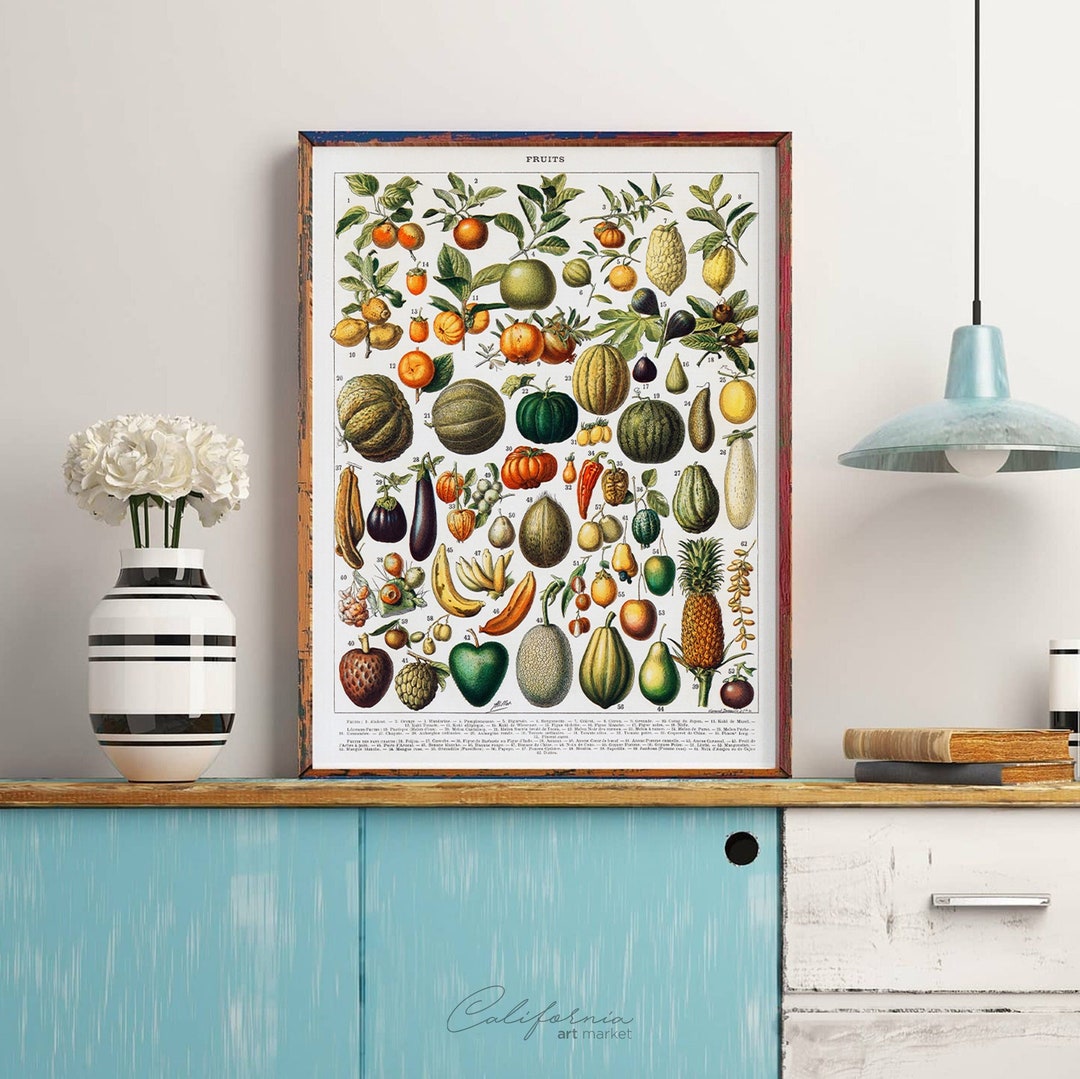 kitchen gallery wall art set of 6, vintage fruit... Kitchen Wall Art Print, Vintage Fruit Print, Kitchen Art, Kitchen Decor ...