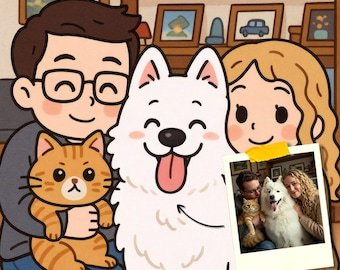 Custom Chibi Portrait: Family, Couple, Pet Cartoon (Digital Illustration)