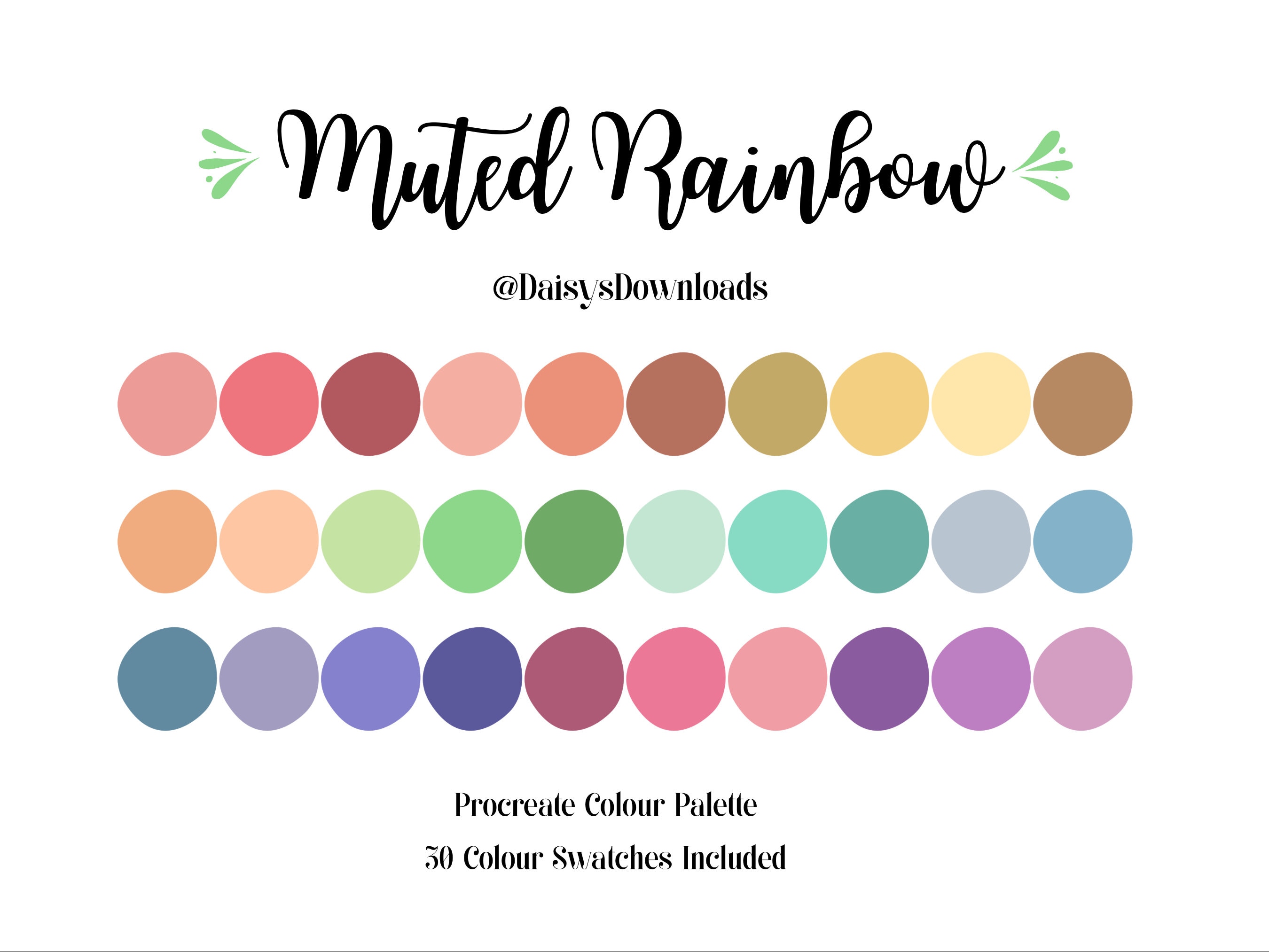 Palette de couleurs Procreate Muted Rainbow pour iPad – Téléchargement immédiat