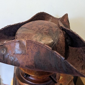 Dark Brown Distressed Faux Leather w/Cream Lace Pirate Hat - Costume Accessory main image 0