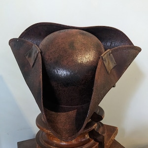 Dark Brown Distressed Faux Leather w/Cream Lace Pirate Hat - Costume Accessory main image 1