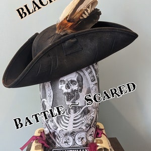 Rural PIRATE Distressed Tricorne HAT with Feather set . Brixham n' Rene Festival Style. Great value, Authentic Rustic leather look. image 3