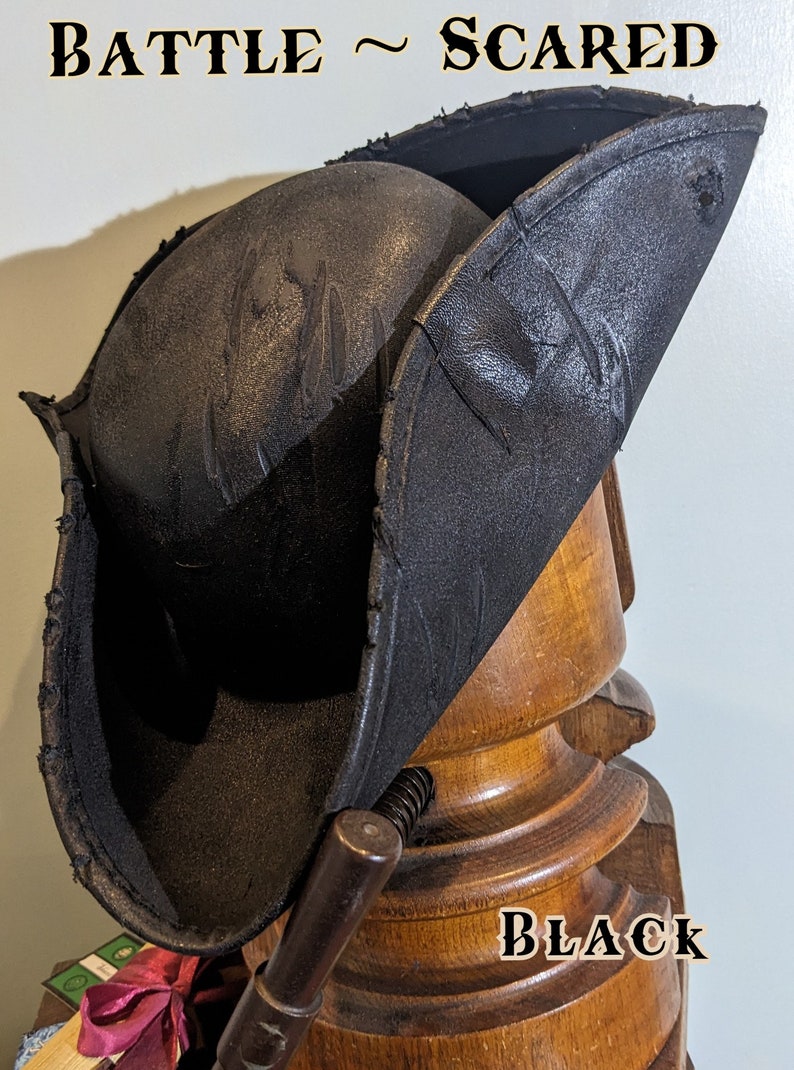 Authentic leather look Tricorne Pirate HAT, Sturdy, crushable, weather resistant, Cosplay n' Party Fun. Real Pirate stuff image 9